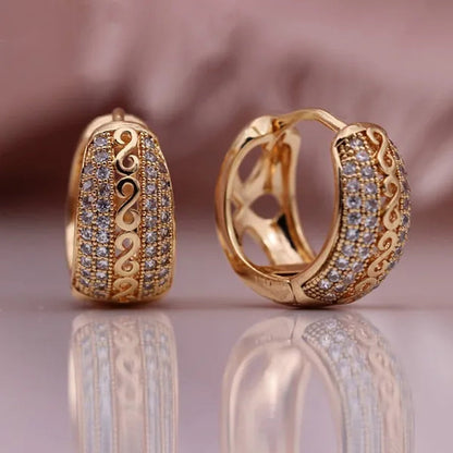 Casual  Fashion Elegant Carved Cloud Pattern Hollow Gold/Silver Inlaid Zircon Earrings for Women