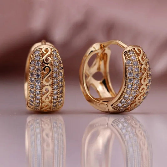 Casual  Fashion Elegant Carved Cloud Pattern Hollow Gold/Silver Inlaid Zircon Earrings for Women