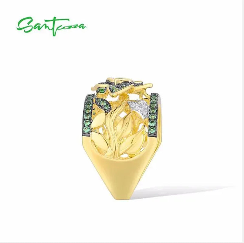 Luxury Exquisite Women's Fashion Gold Plated Cubic Zircon Handmade Green Butterfly Ring Anniversary Gift Engagement Bridal Wedding Jewelry Rings Size 5-10