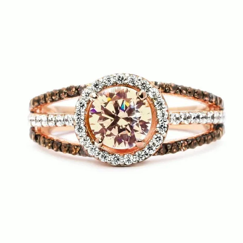 Luxury Exquisite Women's  Round Garnet & White Sapphire & Black Topaz Ring K Rose  Gemstone Diamond Charm Crystal Bride Princess Wedding Engagement Band Ring Size 6 7 8 9 10