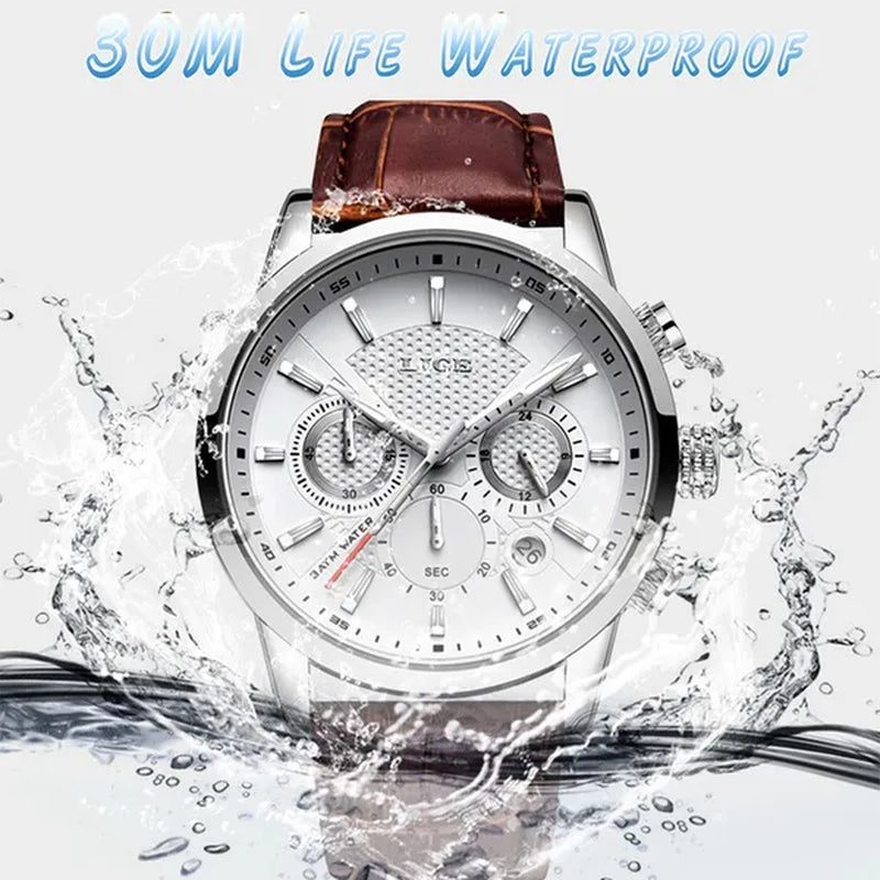 2019 LIGE New Fashion Gift Men Watch Leather Analog Quartz watches  Waterproof Chronograph Watch Sport Date Watch