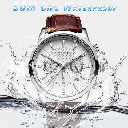 2019 LIGE New Fashion Gift Men Watch Leather Analog Quartz watches  Waterproof Chronograph Watch Sport Date Watch