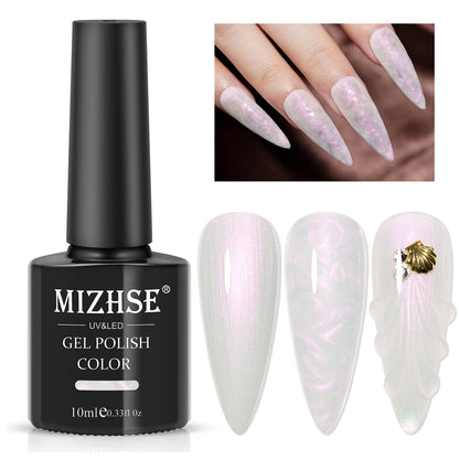 Pearl White Gel Nail Polish Mermaid Shimmer Glitter Drawing Gel Polish Shell Thread UV LED Nail Gel Polish for Home DIY Nail Salon