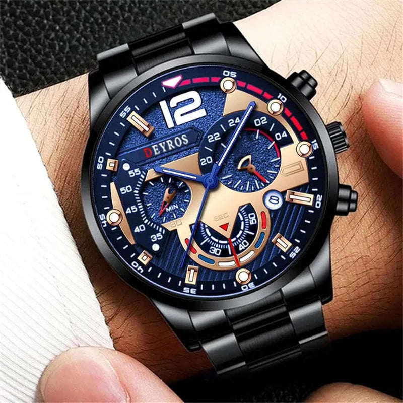 Fashion Men’s Stainless Steel Watches Luxury Quartz Wristwatch Calendar Luminous Clock Men Business Casual Watch