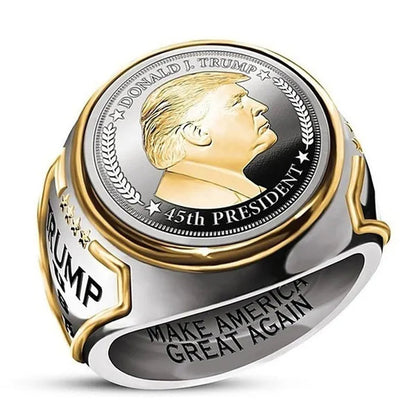 USA President Trump Statue Commemorative Coin Rings Trump Supporters Titanium Steel Jewelry Successfully Elected Souvenir Gift