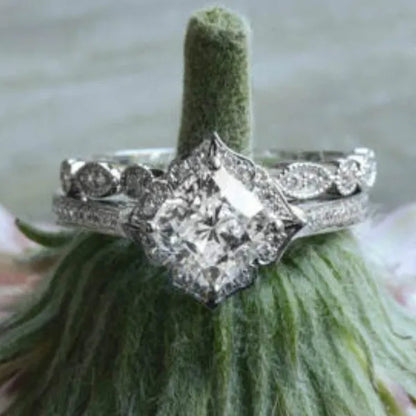 Exquisite Romantic 925 Standard Sterling Silver Fancy Engagement Princess Wedding Ring Love Diamond Set Size 6-10