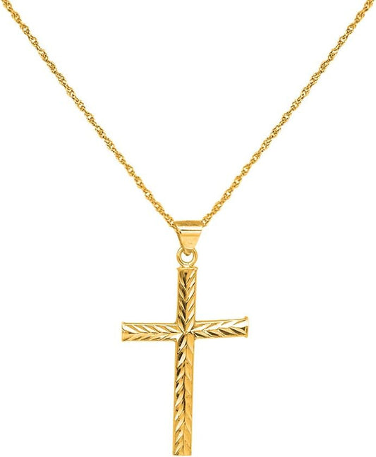 925 Sterling Silver Diamond Cut Cross Pendant Silver Rope Chain Necklace for Women & Men Religious Jewelry - Made in Italy Comes with a Gift Box