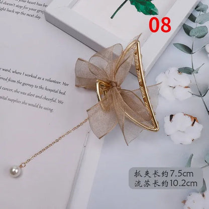 Bow Ribbon Pearl Pendant Tassel Hair Claw Hair Accessories Headdress Metal Grab Clip Hair Clip Shark Clip
