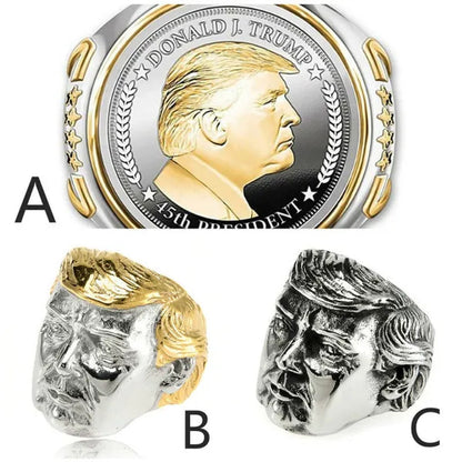 USA President Trump Statue Commemorative Coin Rings Trump Supporters Titanium Steel Jewelry Successfully Elected Souvenir Gift