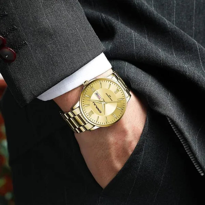 CRRJU Men's Minimalist Leisure Luxury Automatic Dating Watch Fashion Business Japanese Movement Quartz Waterproof Watch Men's Silver Stainless Steel Watch Band