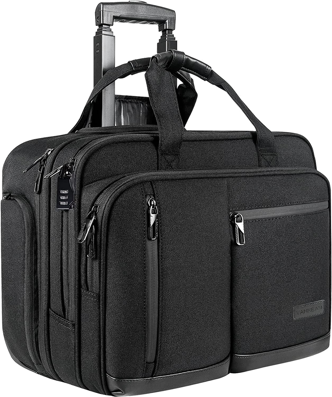 17.3 Inch Rolling Laptop Bag, Waterproof Overnight Rolling Bags, Laptop Bags for Travel/Work/Business, Stylish Carry on Briefcase, Black