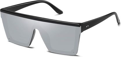 Square Sunglasses for Women Men Fashion Big Frame Flat Top Sun Glasses Mirror Lens