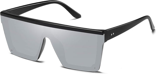 Square Sunglasses for Women Men Fashion Big Frame Flat Top Sun Glasses Mirror Lens