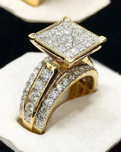 Exquisite 18 K Yellow Gold in 925 Sterling Silver Engagement Rings 2.43CT Princess Cut White Sapphire Diamond Jewelry Daily Casual Accessory Christmas Anniversary Gift Bridal Wedding Ring for Women Size 5-11