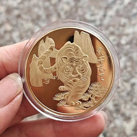 3Styel Gold / Silver Tiger Commemorative Coin Year of the Tiger Metal Replica Badge