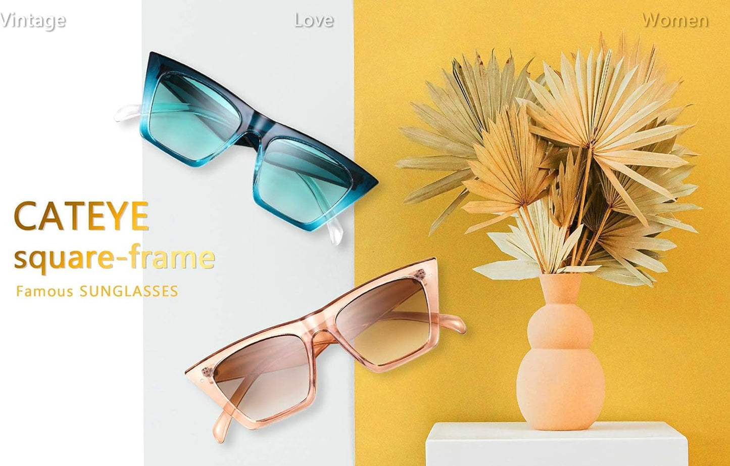 Vintage Square Cat Eye Sunglasses Women Trendy Cateye Sunglasses B2473