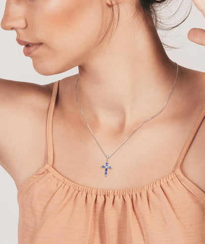Women'S Cross Necklace Sterling Silver Criss Pendant Gemstones Christian Baptism Jewelry for Gift