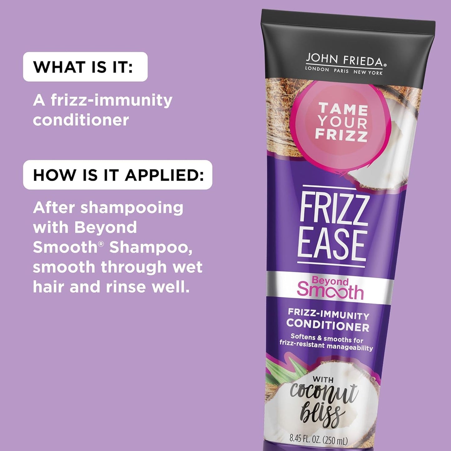 Frizz Ease beyond Smooth Frizz-Immunity Conditioner, 8.45 Ounces, Anti-Humidity Conditioner, Prevents Frizz, with Pure Coconut Oil
