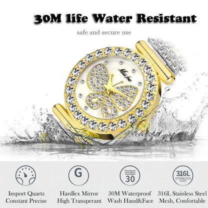 Butterfly Women Watches Luxury Brand Big Diamond 18K Gold Watch Waterproof Special Bracelet Expensive Ladies Wrist Watch