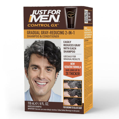 Control GX Grey Reducing 2-In-1 Shampoo and Conditioner, Gradual Hair Color for Stronger and Healthier Hair, 4 Fl Oz - Pack of 1 (Packaging May Vary)