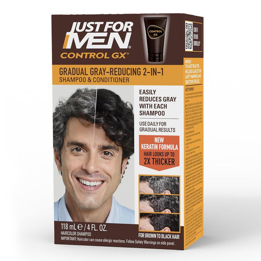 Control GX Grey Reducing 2-In-1 Shampoo and Conditioner, Gradual Hair Color for Stronger and Healthier Hair, 4 Fl Oz - Pack of 1 (Packaging May Vary)