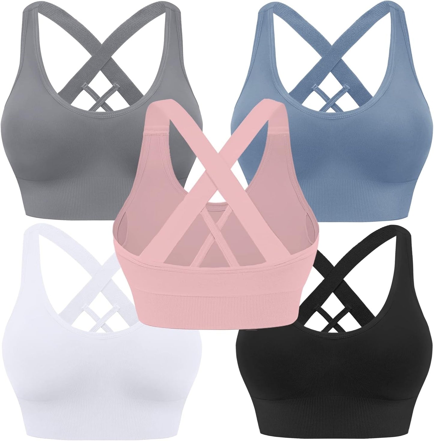 Sports Bra for Women Padded Medium Support Criss Cross Strappy Bras Seamless High Impact Yoga Exercise Athletic Bras