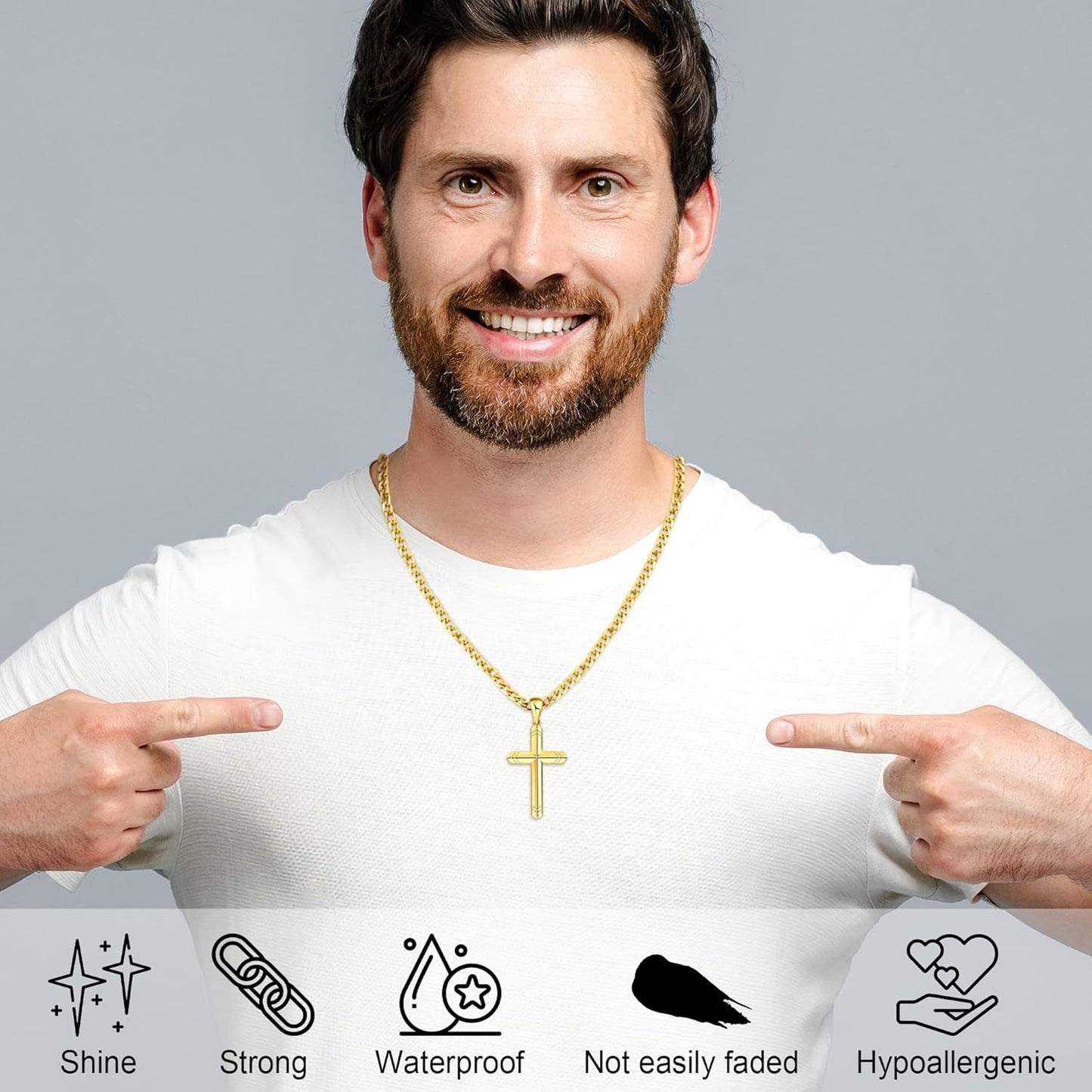 925 Sterling Silver Cross Necklace for Men, 18K Gold over Real Silver Cross Pendant Necklace with 4.5MM Durable Stainless Steel Cuban Link Curb Chain Shiny Cross Necklaces 16-28 Inches