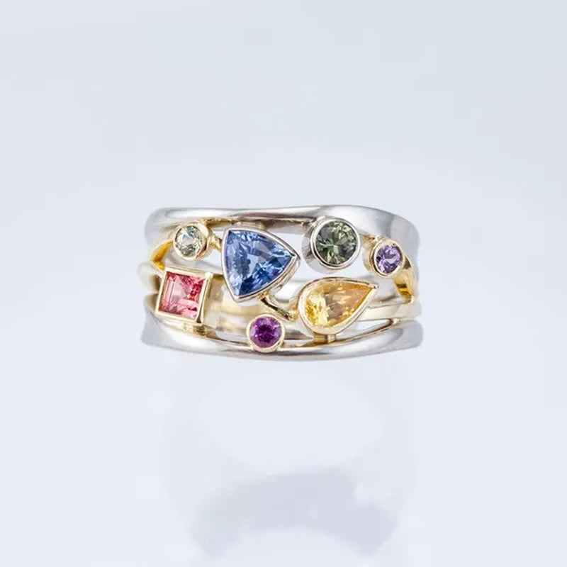 Princess Two-Tone 925 Sterling Silver Natural IF Diamond Bride Engagement Wedding Rings Set