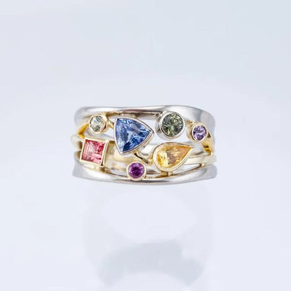 Princess Two-Tone 925 Sterling Silver Natural IF Diamond Bride Engagement Wedding Rings Set