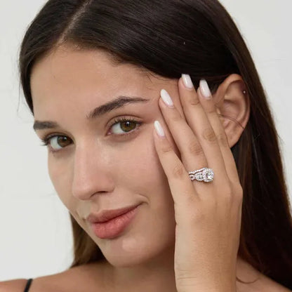 Newshe 1.5 Carats AAAAA Cubic Zircoina Wedding Engagement Ring Sets for Women Jewelry Gift 925 Sterling Silver Sz 4.5-13