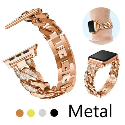 Diamond Stainless Steel Strap for Smart Watch Ultra 2/Ultra 49mm 9 8 SE 7 41mm 45mm 40mm 44mm 38mm 42mm 40mm Girl/Women Ultra-thin Metal Bracelet for Iwatch Serie 6 5 4 3