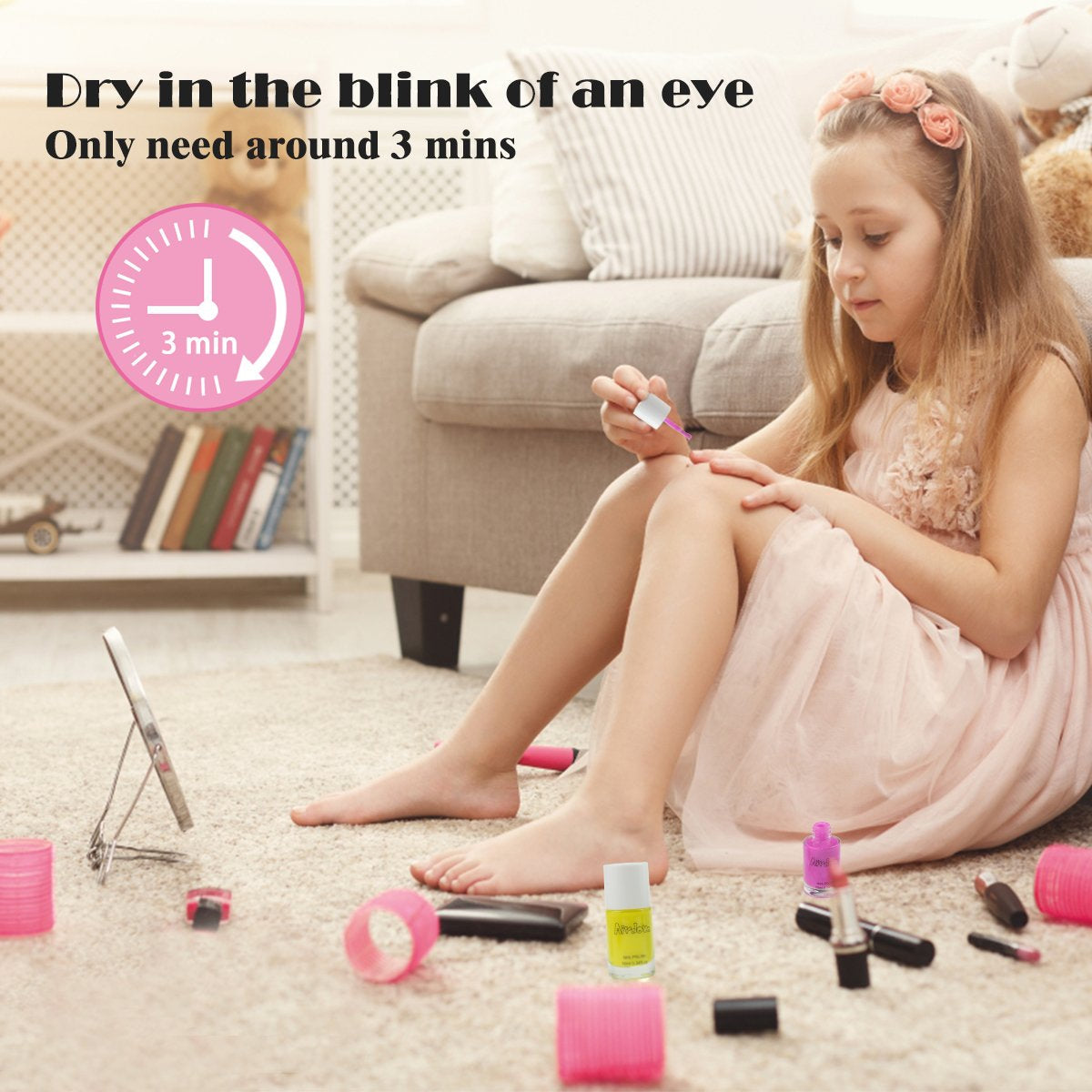 Kids Nail Polish Set- Non-Toxic Water-Based Odorless Peel off Natural Safe Nail Polish Set Quick Dry Nail Polish Gifts Toys Kit for Girls Kids Toddlers (7 Color + 1 Top&Base Coat)