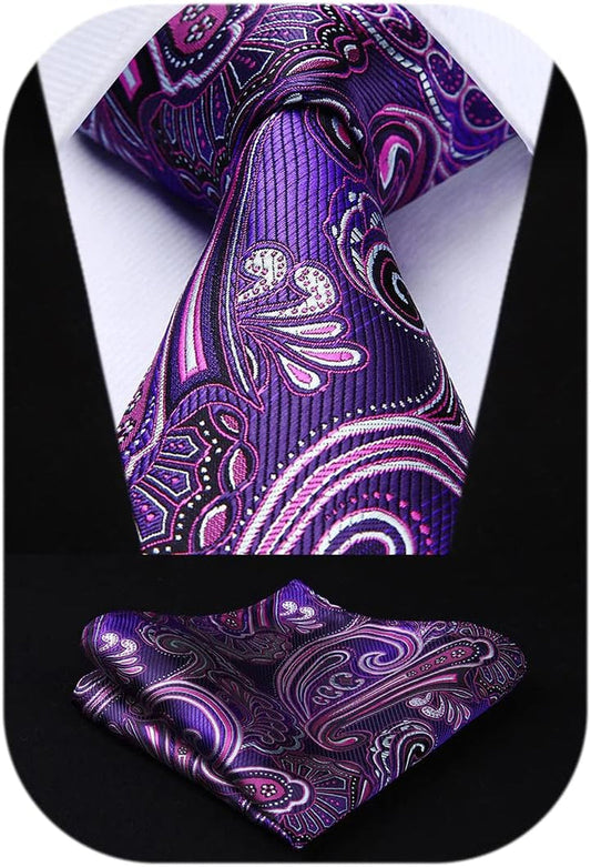 Ties for Men Paisley Tie and Pocket Square Woven Classic Floral Mens Ties Handkerchief Set Wedding Party Necktie