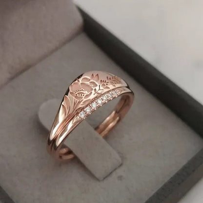 2Pcs/Set Women's Fashion Jewelry Exquisite 925 Sterling Silver Ring Personality Carved Rose Flower Stackable Diamond Wedding Rings Set Beautiful Princess Bride Proposal Engagement Cocktail Party Accessories Anniversary Gift Size US4-12 Bague Femme