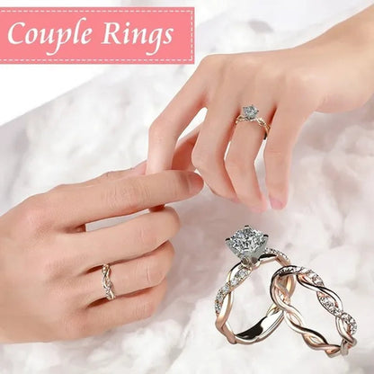 Women's Dainty  Twist Round Cut White Sapphire Ring Set Bridal Engagement Diamond Ring Wedding Band Anniversary Gift Banquet Party Jewelry Ring Size 5-11