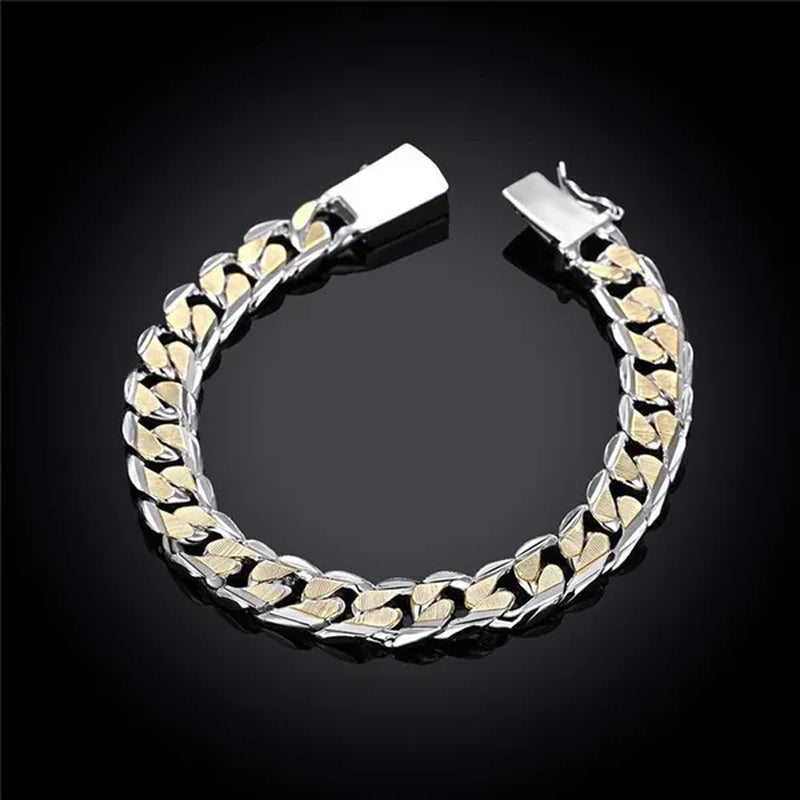 925 Sterling Silver Gold Color Exquisite 10mm Chain Bracelet for Women and Man Wedding Engagement Party Jewelry