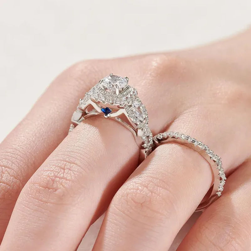 Newshe 1.5 Carats AAAAA Cubic Zircoina Wedding Engagement Ring Sets for Women Jewelry Gift 925 Sterling Silver Sz 4.5-13