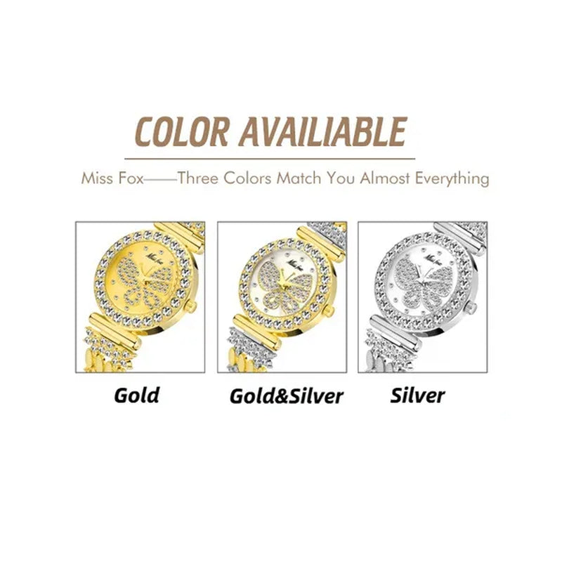 Butterfly Women Watches Luxury Brand Big Diamond 18K Gold Watch Waterproof Special Bracelet Expensive Ladies Wrist Watch