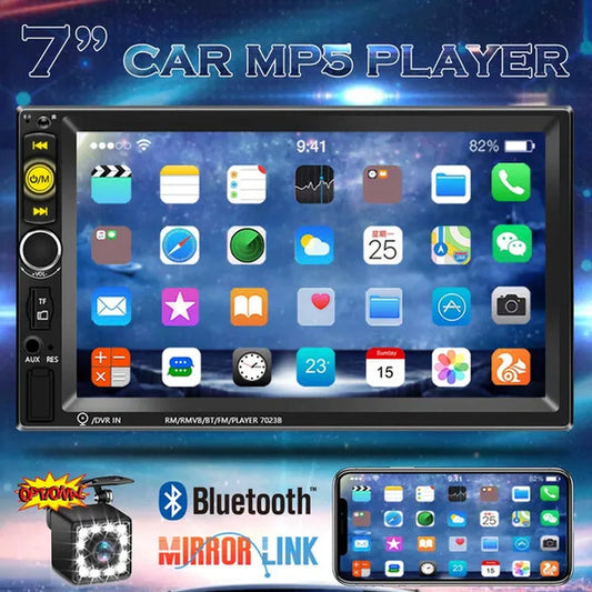 NEW Upgrade 2Din 7" HD Autoradio Bluetooth Car MP5 Player Car Radio Build-In FM AUX USB SD Function Support Mirror Link + Backup Camera(Optional)
