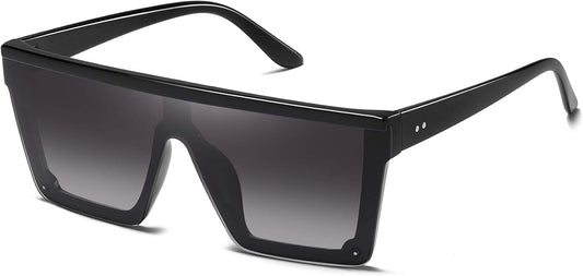 Square Sunglasses for Women Men Fashion Big Frame Flat Top Sun Glasses Mirror Lens