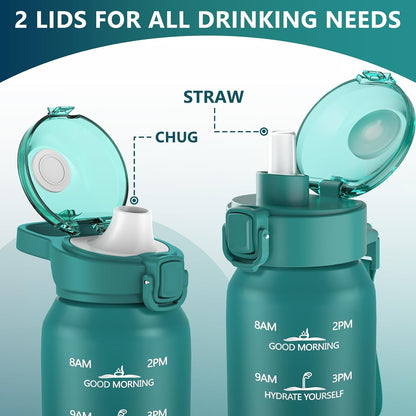 Insulated Water Bottle 32Oz with 2Lids,18/10 Stainless Steel 1000Ml Insulated Water Bottle Double Walled with Handle, Metal Canteen Keep Cold 48H Hot 24H for Men, Women & Kids