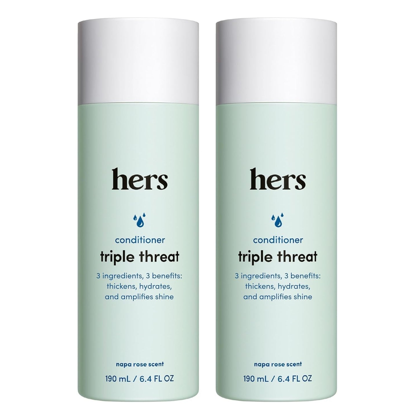 Hers Triple Threat Conditioner for Women, 2 Pack - Thickening, Moisturizing, Reduces Shedding - Color Safe Hair Loss Conditioner - Napa Rose - 2 X 6.4 Fl Oz