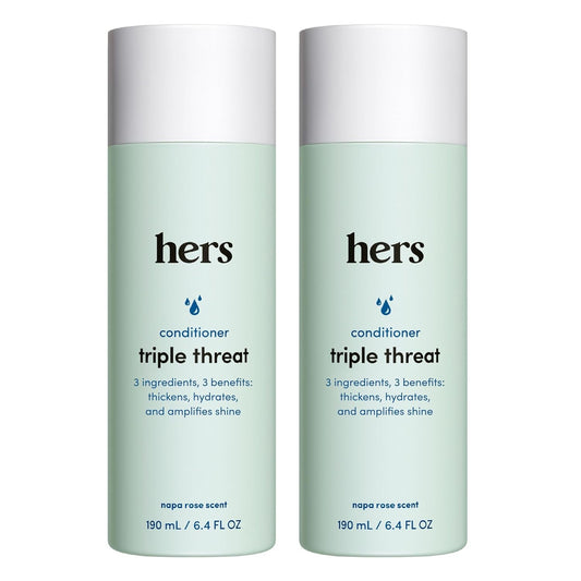 Hers Triple Threat Conditioner for Women, 2 Pack - Thickening, Moisturizing, Reduces Shedding - Color Safe Hair Loss Conditioner - Napa Rose - 2 X 6.4 Fl Oz