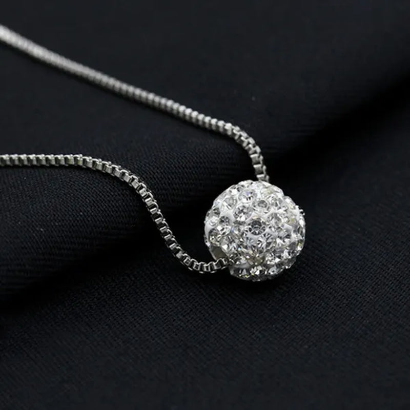 Women's Fashion 925 Sterling Silver Ball Pendant Crysta Diamond Choker Necklace Jewelry