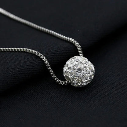 Women's Fashion 925 Sterling Silver Ball Pendant Crysta Diamond Choker Necklace Jewelry