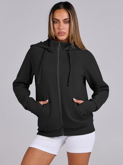 Womens Zip up Hoodies Fleece Jackets Long Sleeve Sweatshirts Pockets Casual Fall Fashion Preppy Outfits Y2K Clothes