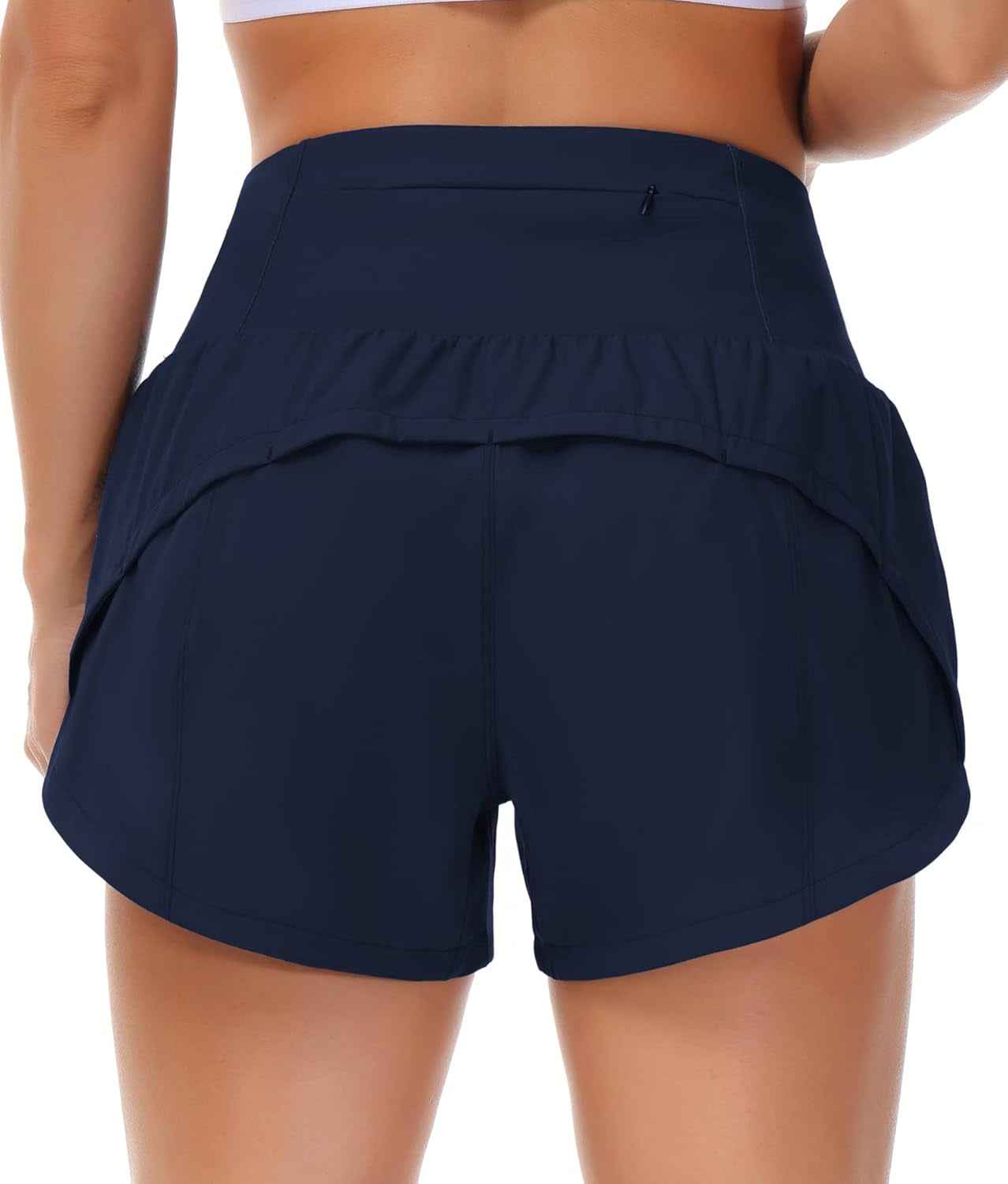 Womens High Waisted Running Shorts Quick Dry Athletic Workout Shorts with Mesh Liner Zipper Pockets