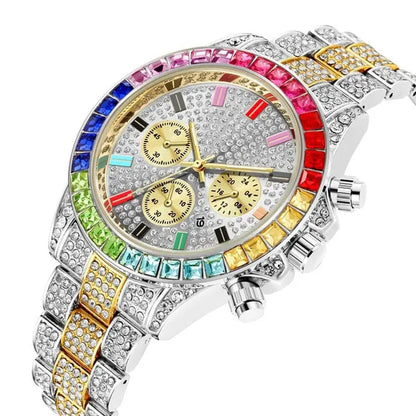 Men Watch Luxury Brand  Mens Gold men Watch Quartz Clock Chronograph colorful Diamond Steel Iced Out Watch Reloj Hombre