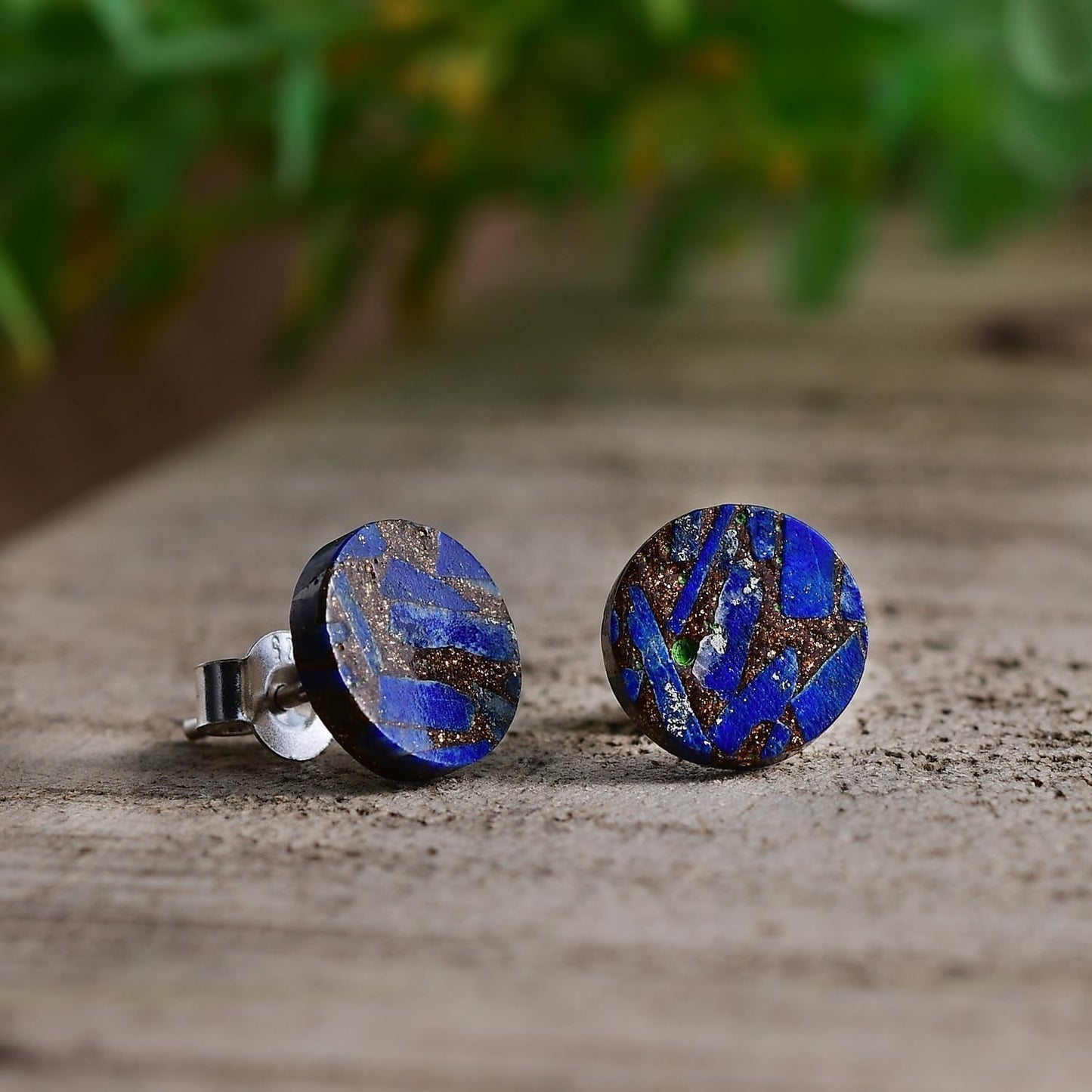 Lapis Lazuli Stud Earrings, Sterling Silver Hypoallergenic Modern Minimalist Flat round Coin Stud Earrings for Women Girls (Lapis Lazuli)