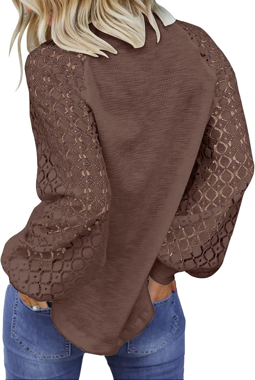 Women’S Long Sleeve Tops Lace Casual Loose Blouses T Shirts